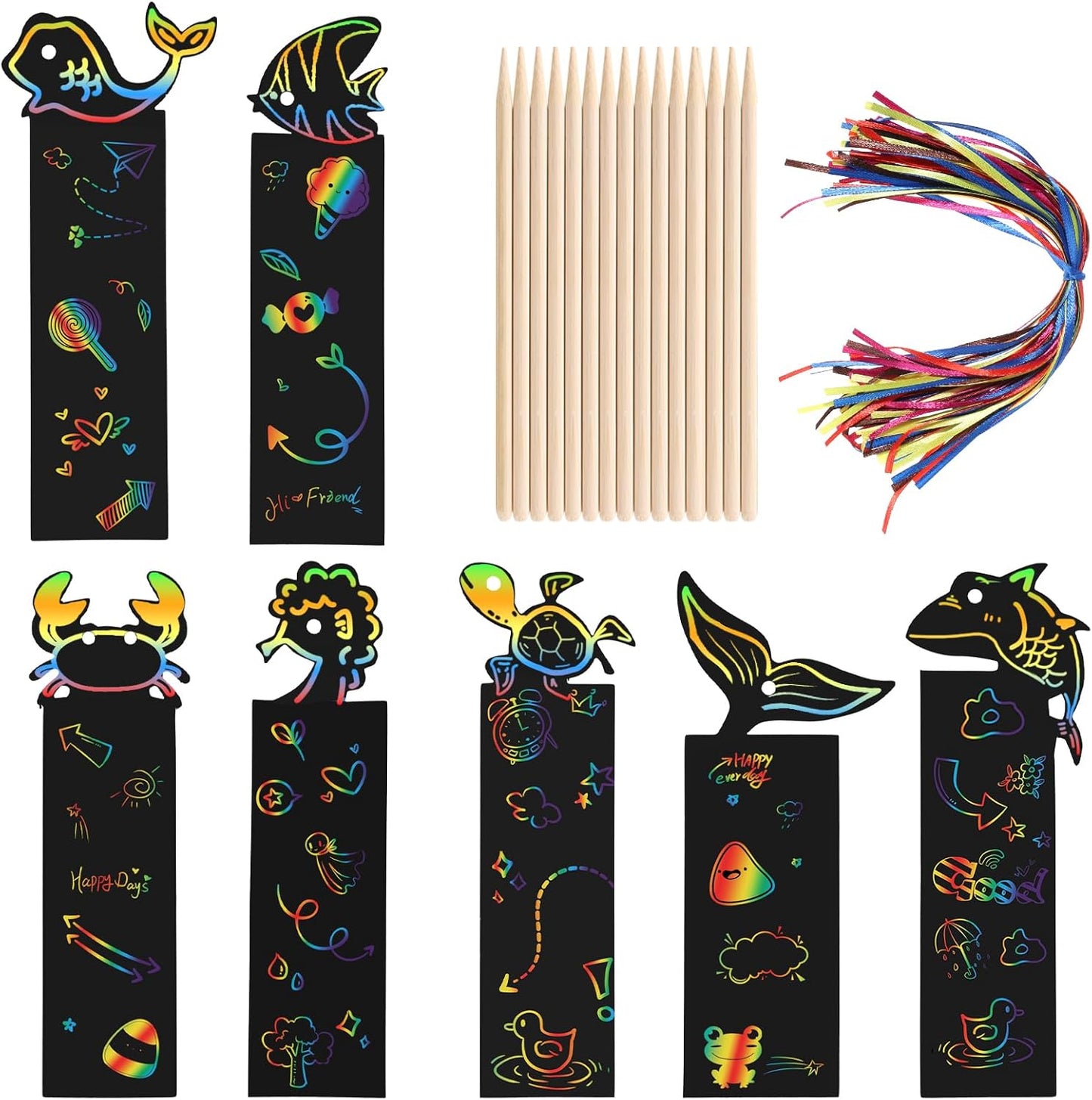 Tucnoeu 70Pcs Eid Scratch Art Bookmarks, Magic Rainbow Eid Crafts, Party Favors, Hanging Ornaments, Ramadan Activities