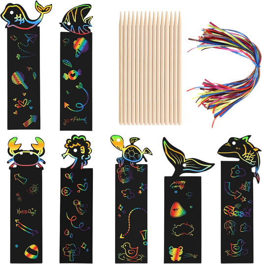 Tucnoeu 70Pcs Eid Scratch Art Bookmarks, Magic Rainbow Eid Crafts, Party Favors, Hanging Ornaments, Ramadan Activities