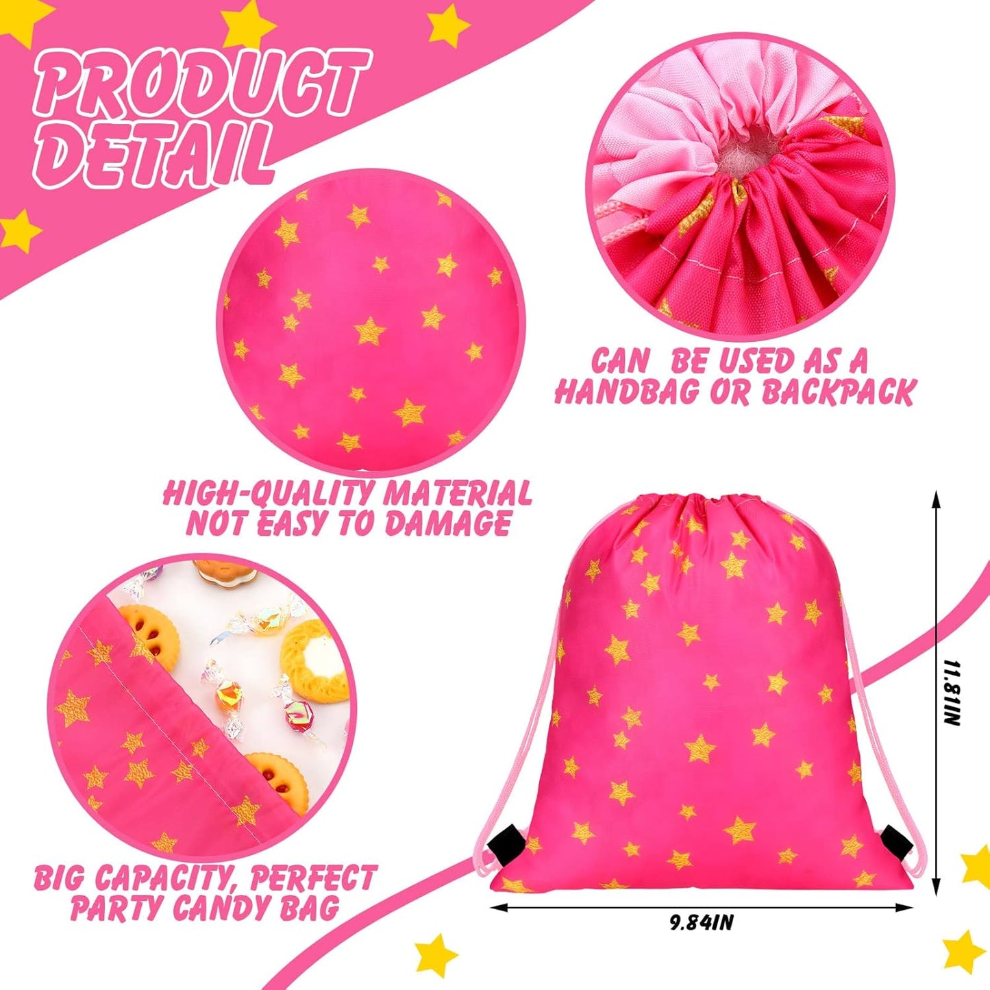 Funtery 16 Pcs Star Drawstring Backpack for Kids Star Party Favors Bags Starry Goodie Treat Gift Bags Drawstring Sackpack Sport Cinch Backpack for Girls Boys School Birthday Baby Shower Supplies