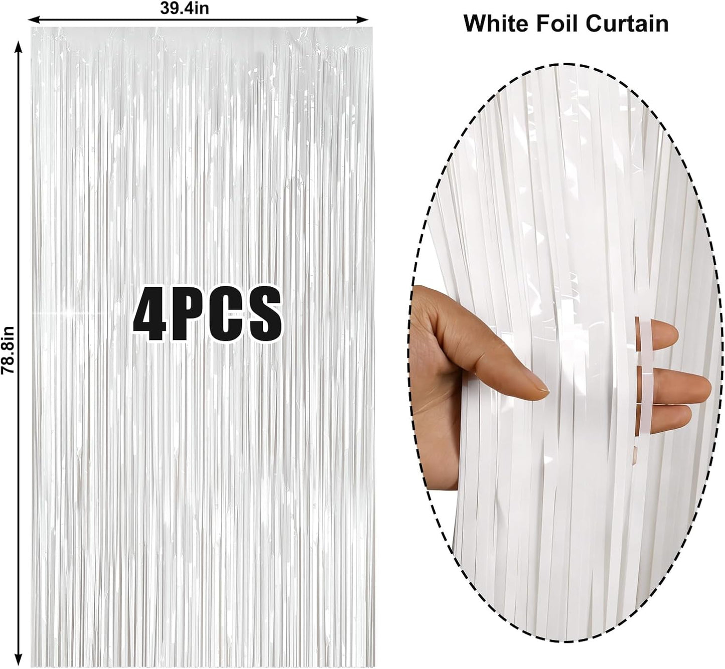 4 Packs Silver Foil Fringe Curtain, Silver Glitter Metallic Tinsel Backdrop for Birthday, Wedding, Baby Shower, Bachelorette, 70s 80s 90s Theme Disco Party, Iridescent Party Decorations Supplies