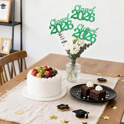Gold Class of 2026 Double-sided Graduation Table Centerpieces, 12 Pcs Grad Party Decorations with Sticks, Graduation 2026 Party Supplies for Table Decor