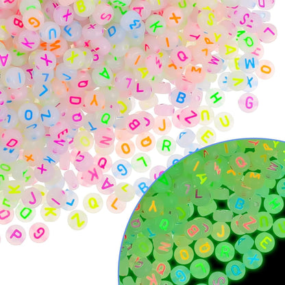 1000Pcs Glow Letter Beads Acrylic Alphabet Bead Glow in The Dark, 4x7 mm Round Beads for Friendship Bracelets and DIY Crafts