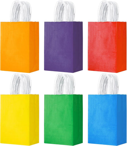 YEEHAW 24 Pack Small Gift Bags 5.8"×3.2"×8.25" Kraft Paper Bags with Handles, Party Favor Bags Bulk for Kids Birthday, Baby Shower, Crafts, Wedding, Party (6 Colors)