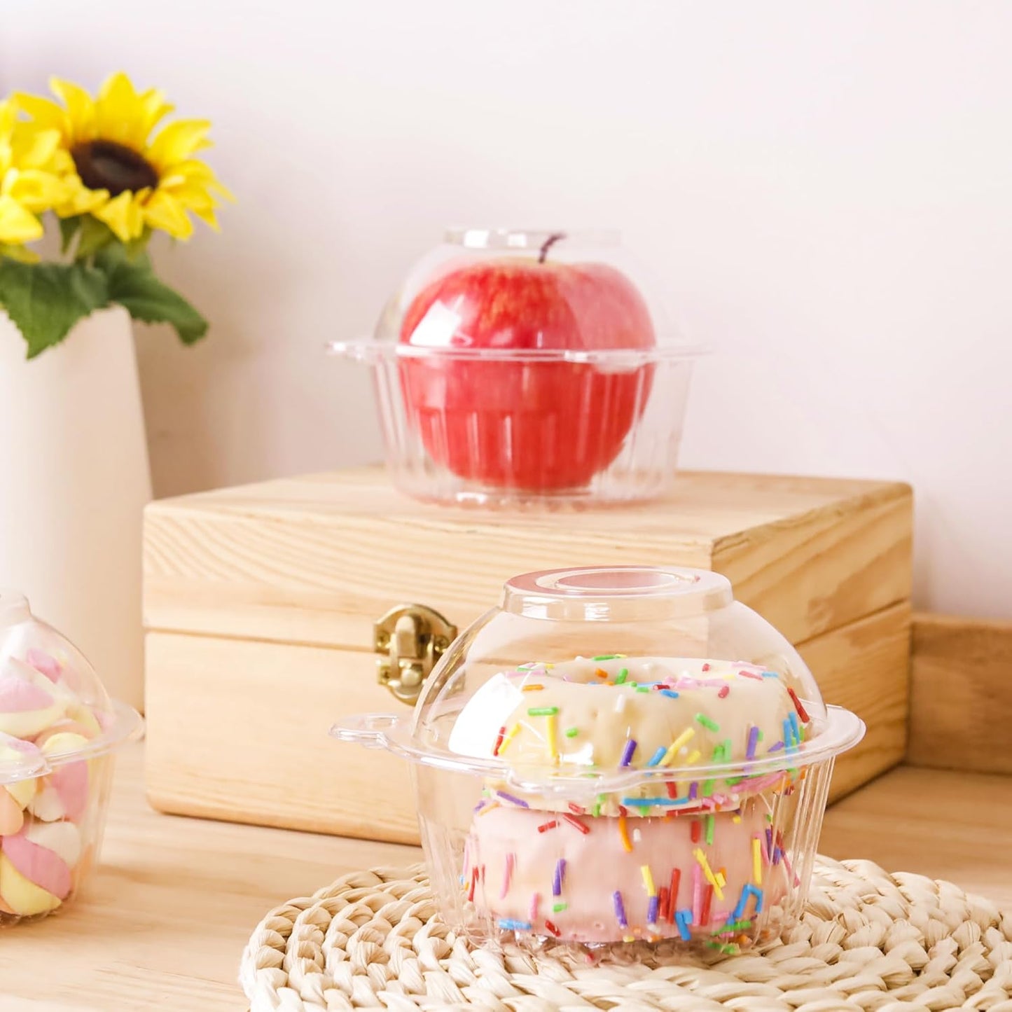 NPLUX 50 Pack Individual Cupcake Containers Plastic Cupcake Holders Deep Dome Muffin Containers