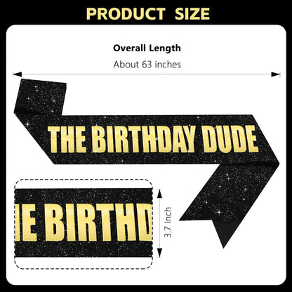 Vuzvuv Glitter Black The Birthday Dude Sash with Iridescent Foil Letter for Men and Boys, Funny Party Decorations for Boyfriend, Son, Brother,Husband