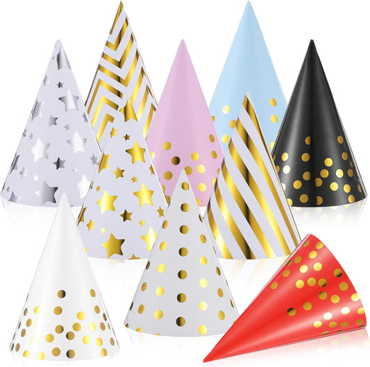 20 Pcs Party Hats Birthday Party Cone Hats for Adults Kids Gold Polka Dot Paper with Elastic String Happy Birthday Partys Decorations Assorted Paper Birthdays Hat for Photo Props