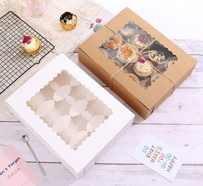 3-Set Cupcake Boxes Bulk with Clear Display Window Hold 12 Standard Cupcakes, Disposable Food Grade White Cupcake Carrier Cupcake Container, Perfect for Cupcakes Muffins Cookies Pastries