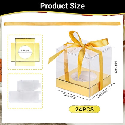 EUSOAR Individual Cupcake Holder, 50pcs 3.5 Inch Plastic Black Cupcake Containers with Lids, Single Transparent Display Clear Cupcake Carrier with Ribbon and Inserts for Wedding Party Favor