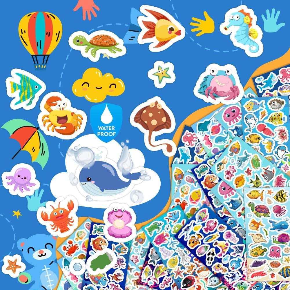 48 Sheets Stickers for Kids, Cute Stickers Variety Pack for Scrapbooking, Teachers Classroom Prizes, Goodie Bag Stuffers Including Animals, Cars, Dinosaurs, Fishes, Hearts, Stars and More