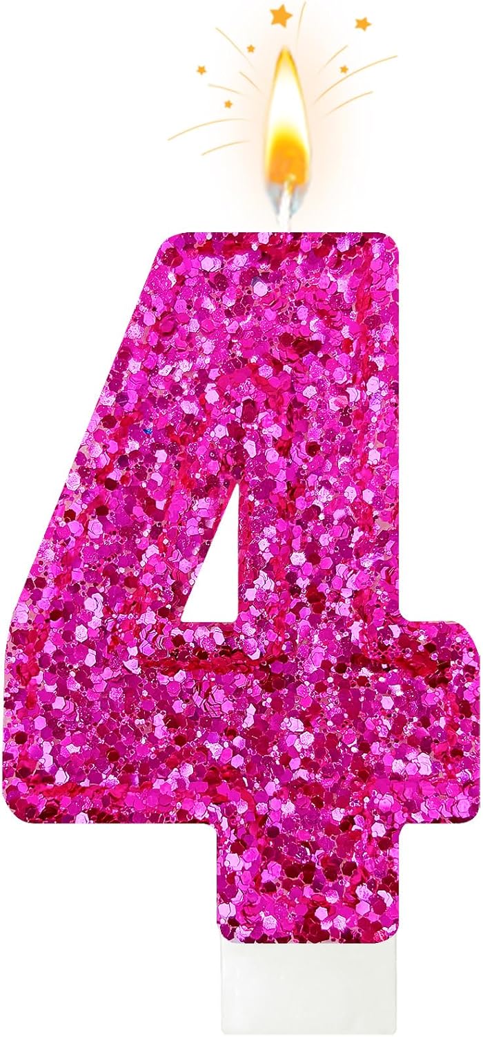 Birthday Number Candles, Glitter Number Candle Cake Decorations with Sequins, Cupcake Decorations for Girls, Women, Party Anniversary Celebrations (Number 6, Purple)