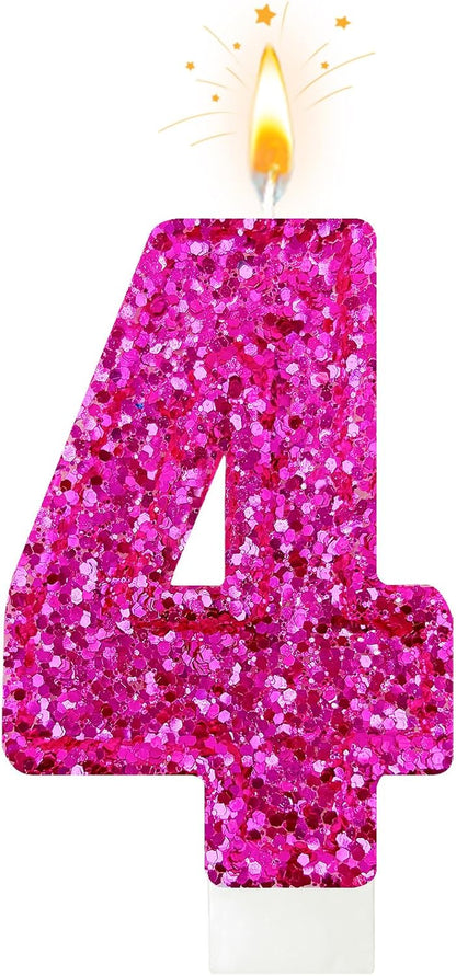 Birthday Number Candles, Glitter Number Candle Cake Decorations with Sequins, Cupcake Decorations for Girls, Women, Party Anniversary Celebrations (Number 6, Purple)