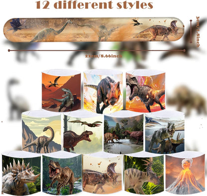 96PCS Realistic Dinosaur Party Favors Set include 72Pcs Dinosaur Temporary Tattoos Stickers, 24Pcs Dinosaur Slap Bracelet for Forest Dinosaur Dino Party Favors Prehistoric Dinosaur Themed Supplies