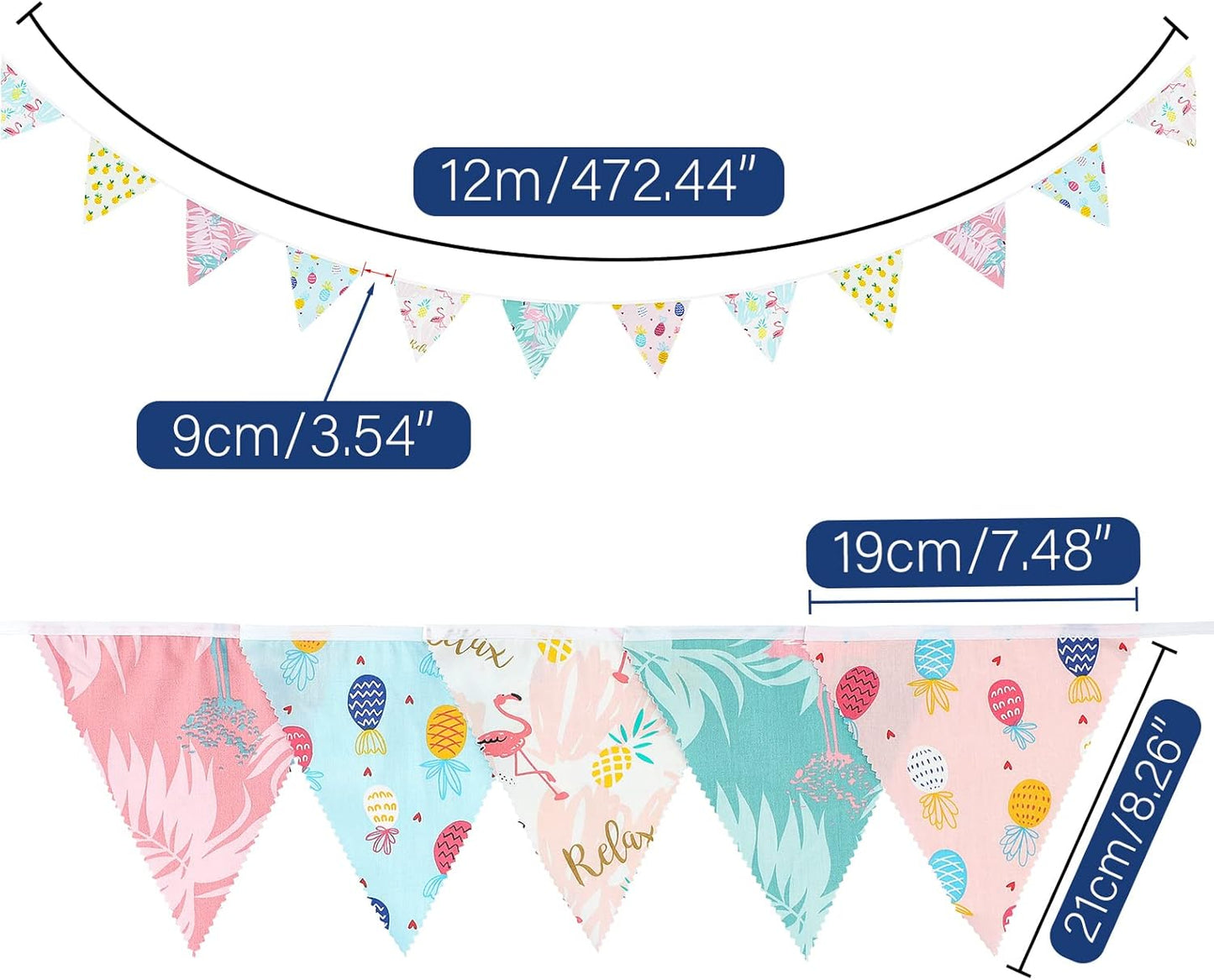 G2PLUS 39Ft Triangle Bunting Banner, 42Pcs Pink Floral Garland Pennant Banner, Reusable Cotton Triangle Flags Party Decoration for Birthday, Wedding, Garden Tea Party, Baby Shower, Room Decor