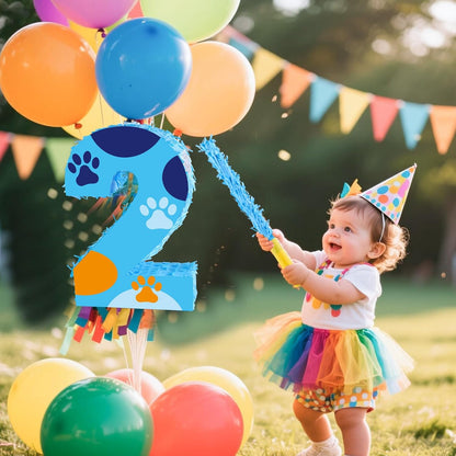 16 Inch Number 2 Dog Paw Pinata with 16 Inch Piñata Stick Blindfold Confetti for Boy Girl Kids 2nd Birthday Party Decorations (2nd)