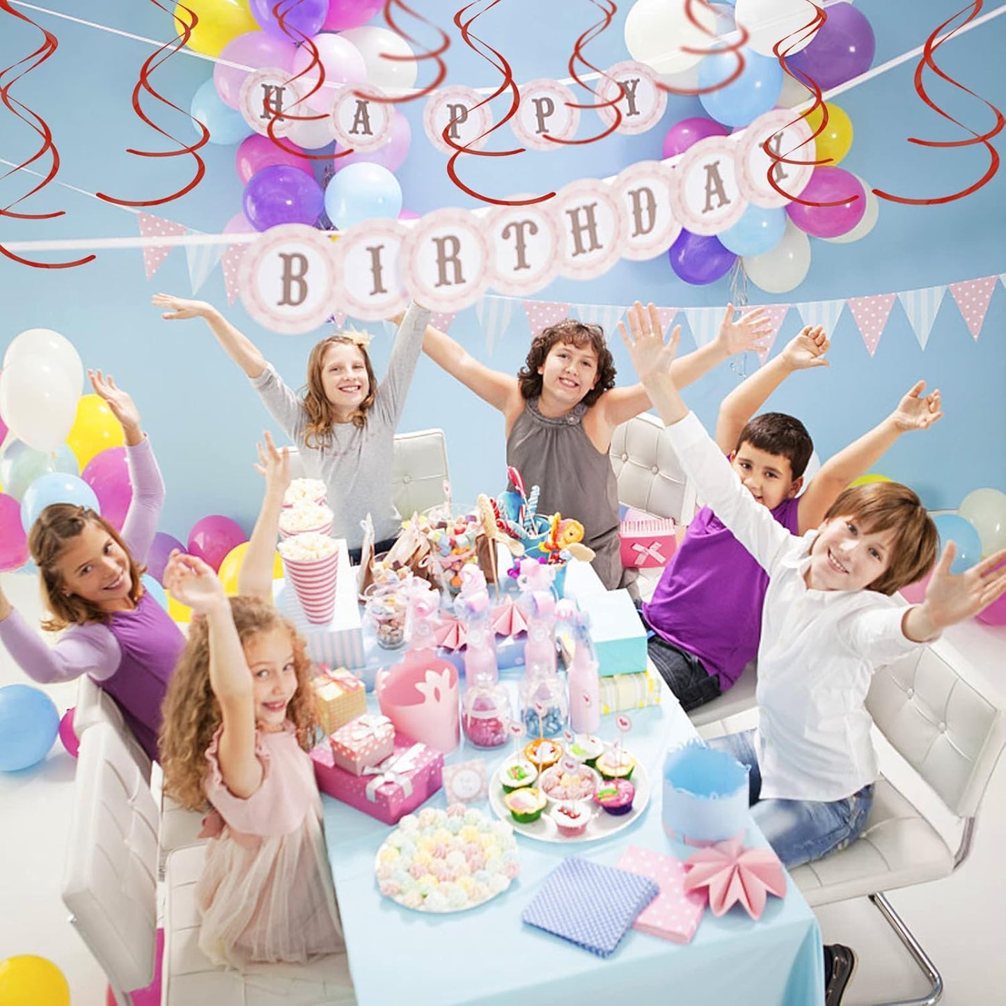 Blue Hanging Swirls Party Decorations 30 pcs Ceiling Swirl Foil Decoration for Baby Shower, Birthday Party