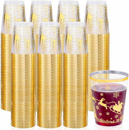 supernal 100pcs Gold Plastic Cups 12 oz, Glitter Clear Disposable Cups Heavy Duty, Fancy Plastic Cocktail Tumblers for Wedding, Parties Champagne & Mixed Drinks