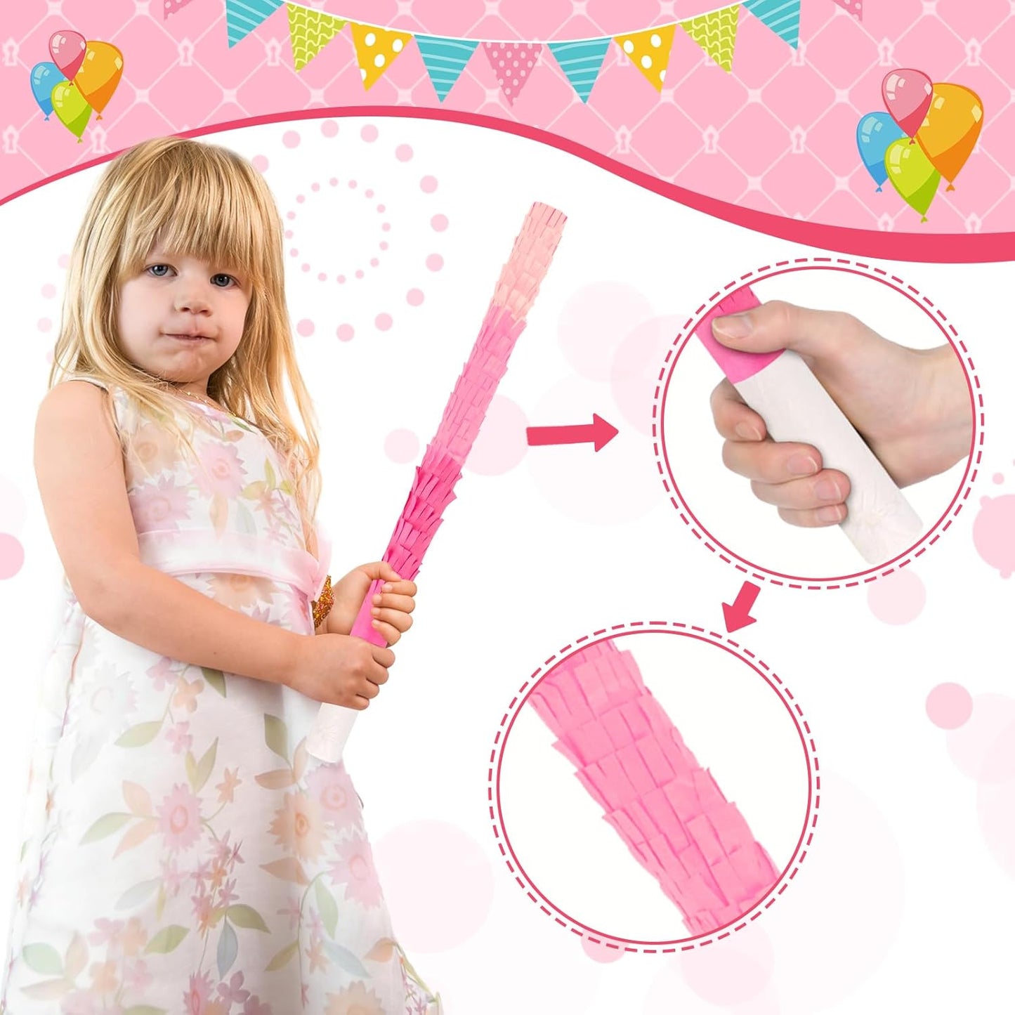 Rose Red Pinata Stick Kit with Blindfold, Rope and Confetti - Perfect for Kids Girls Birthday, Baby Shower, Carnivals Party Supplies
