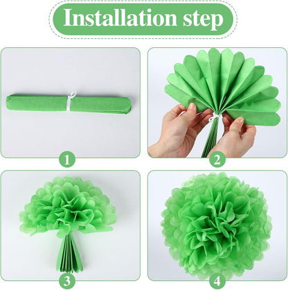BestoFun 16 PCS Sage Green Party Decorations Tissue Paper Flowers Christmas Party Decors Hanging Pom Poms Decorations for Xmas New Year Winter Holiday Decorations