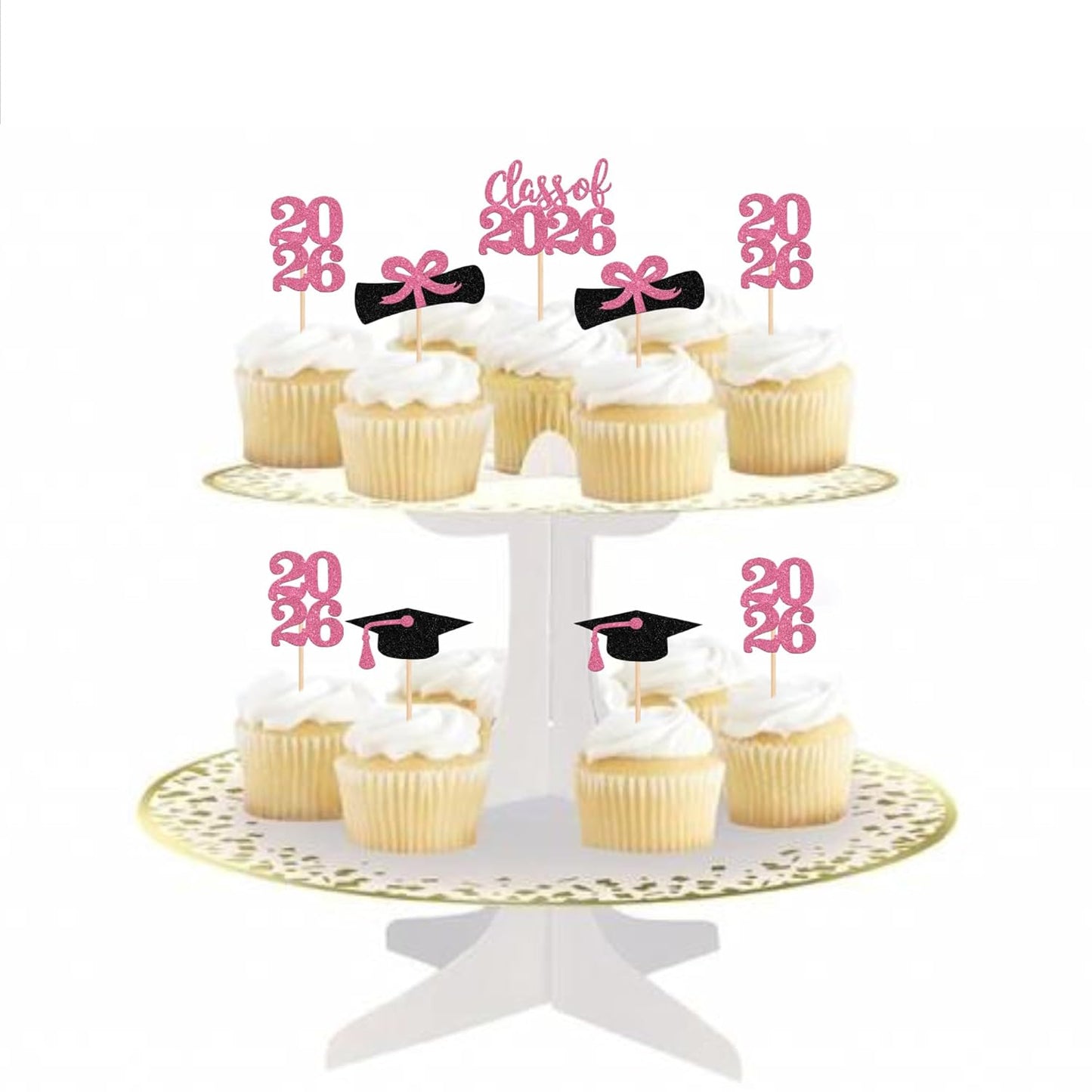 36 PCS 2026 Graduation Theme Cupcake Toppers Glitter Class of 2026 Grad Cap Diploma Cupcake Picks 2026 Graduation Theme Party Cake Decorations Supplies Deep Blue