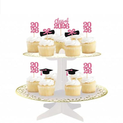 36 PCS 2026 Graduation Theme Cupcake Toppers Glitter Class of 2026 Grad Cap Diploma Cupcake Picks 2026 Graduation Theme Party Cake Decorations Supplies Deep Blue