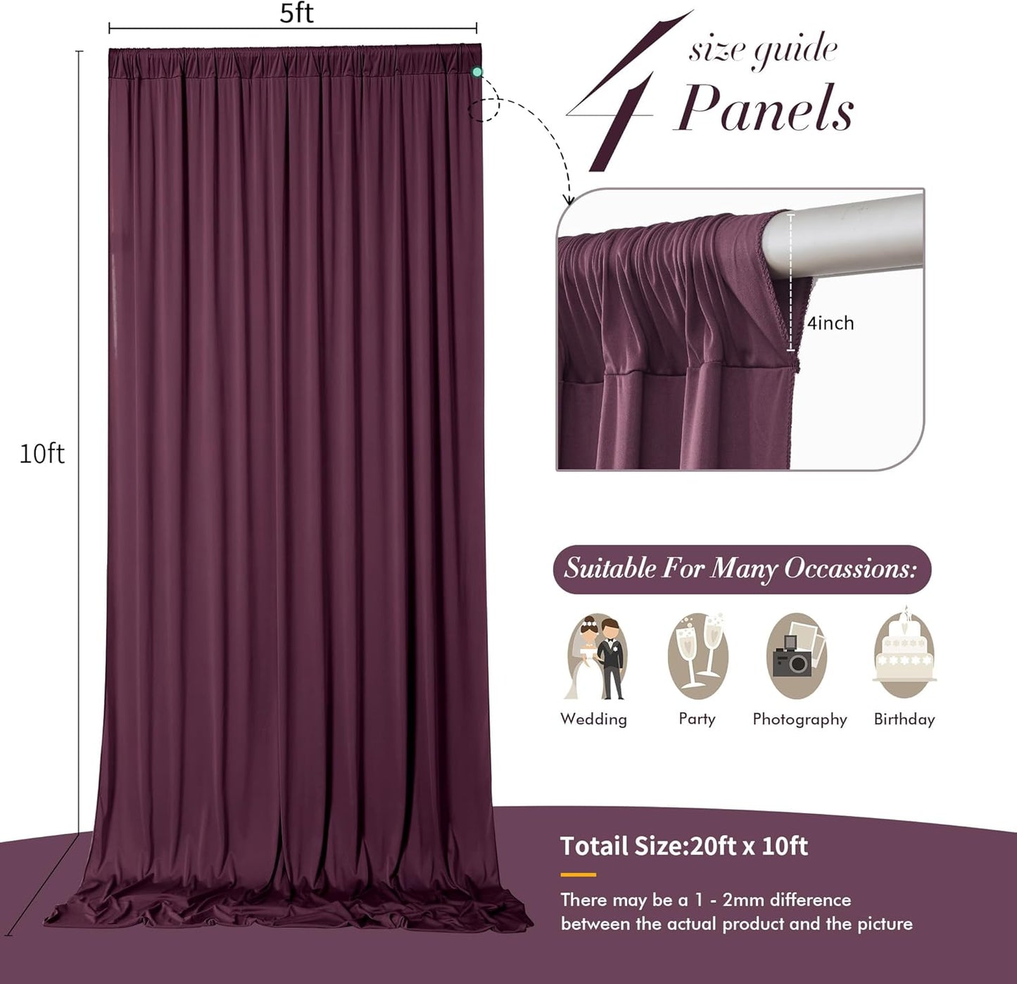 10 ft x 10 ft Wrinkle Free White Backdrop Curtains for Wedding Parties, Polyester Photography Backdrop Drapes for Birthday Parties Stage Backdrop Stand, 2 Panels 5x10FT Background Curtains