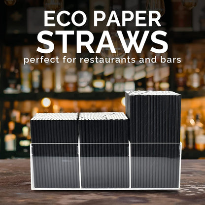 Black Paper Straws, Solid black/250 Bulk, Biodegradable Paper Drinking Straws for Cocktail, Drinks, Bars and Restaurant, 7.75"x0.24"