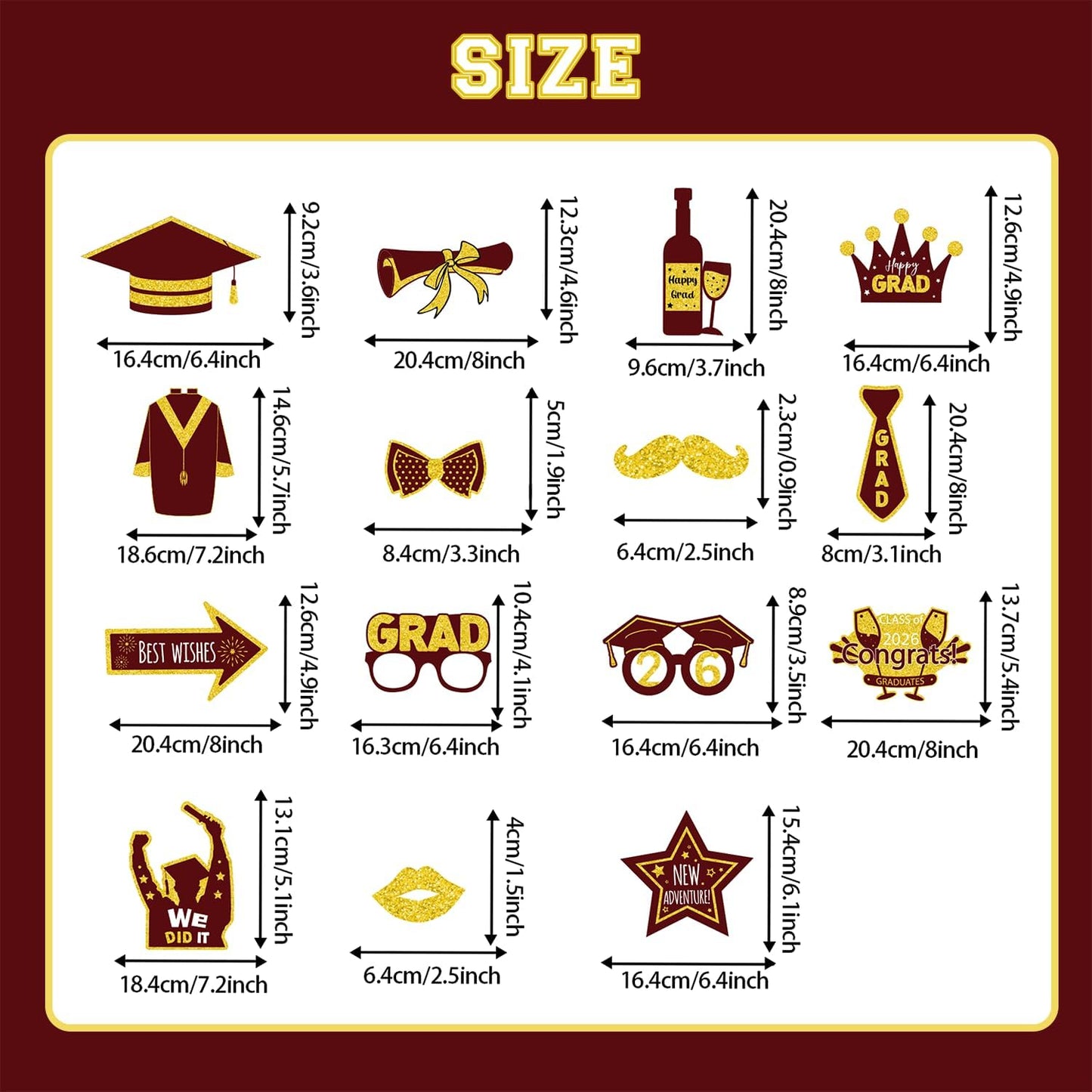 Graduation Decorations Class of 2026 Photo Booth Props - Blue and Gold 2026 Graduation Frame & Photo Props Congrats Grad Class of 2026 Decor for Graduation Party Supplies