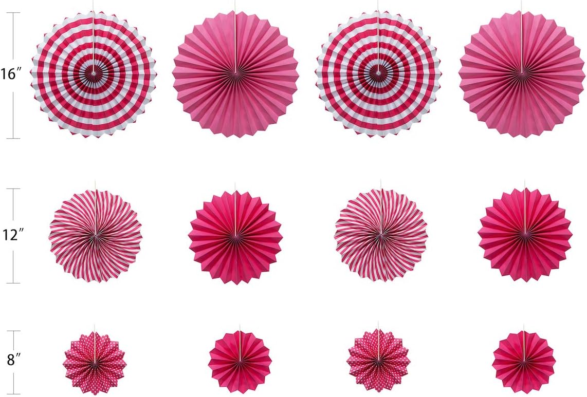 ONUPGO Red Paper Fans Hanging Paper Fans Flower Set, 12PCS Mexican Fiesta Kids Party Decorations Hanging Banner for Wedding Birthday Engagement Bridal Shower Baby Shower Event Holiday Celebration
