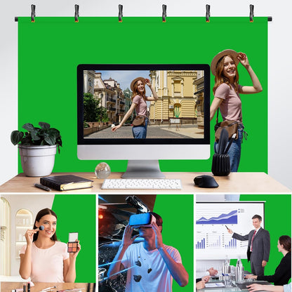 EMART Green Screen Backdrop Kit with Reverse Folding Base, 5x6.5ft Photo Greenscreen Background with Portable T-Shape Stand and 6 Clamps for Photography, Photoshoot, Studio Video Recording, Streaming