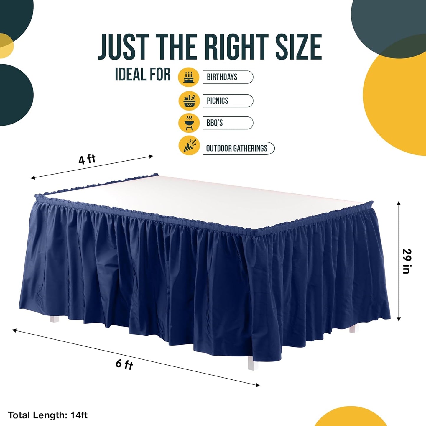 Exquisite Ruffle Table Skirt Black 6 Pack 14 Ft Long Table Skirts for Rectangle Tables 6ft Plus or Round Tables Skirts with Adhesive Strip for Gender Reveal Decor & Happy Birthday Parties