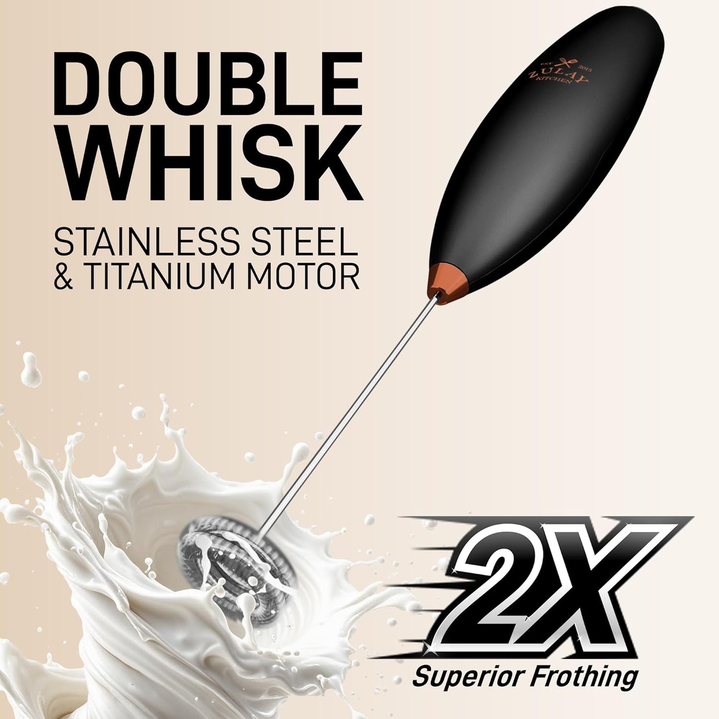 Zulay Kitchen Powerful Milk Frother Wand With Duracell Batteries - Ultra Fast Handheld Drink Mixer - Electric Whisk Foam Maker for Coffee, Lattes, Cappuccino & Matcha - Z1 Motor - Black - Colors D