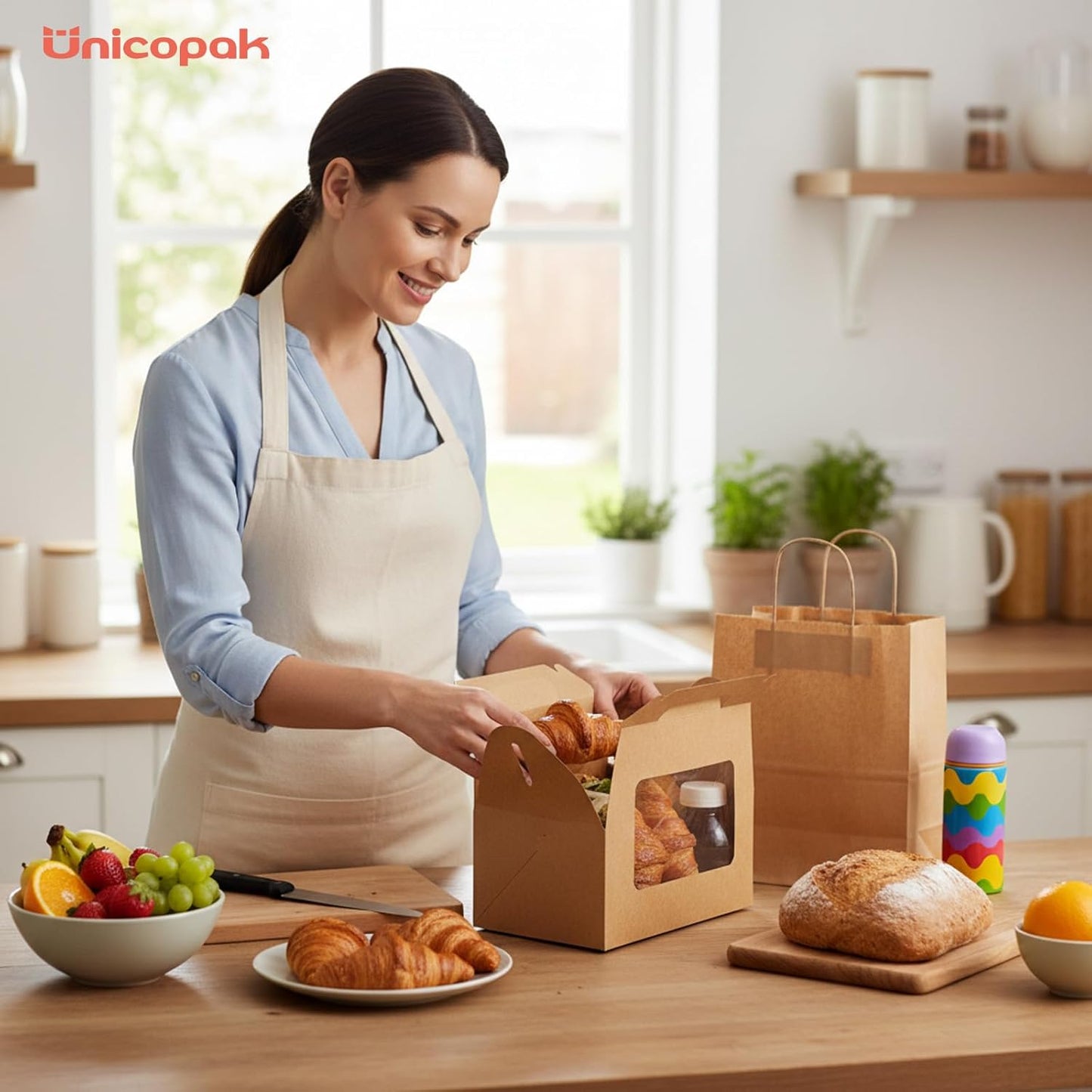 UnicoPak 30 Pack 9x6x6 Gable Boxes, Large White Treat Boxes with Handles, Cardboard Gift Boxes for Party Favors, Lunch, Bakery, Cookies, Picnic, To-Go Food, DIY Gift Packaging