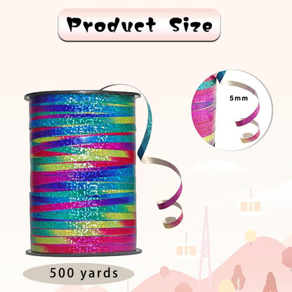 Rainbow Curling Ribbon, 500 Yard Metallic Shiny Curling Ribbon, 1/5" for Presents, Balloons, Parties & Festivals