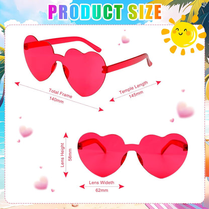 20 Pairs Heart Shaped Sunglasses for Women Men Girls Rimless Glasses Candy Color Eyewear Party Heart Sunglasses