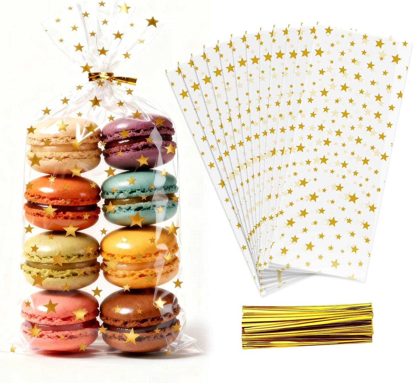 5x7 Inch Iridescent Cellophane Treat Bags with Twist Ties, Treat Bags for Candy Cookie Goodie Chocolates, And Popcorn