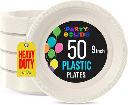 Exquisite Party Solids Red Plastic Plates For Party Supplies 10" Red Disposable Plates Heavy Duty 50 Pcs Plastic Dinnerware Sets Heavy Duty 350 GSM Disposable Dinnerware Set