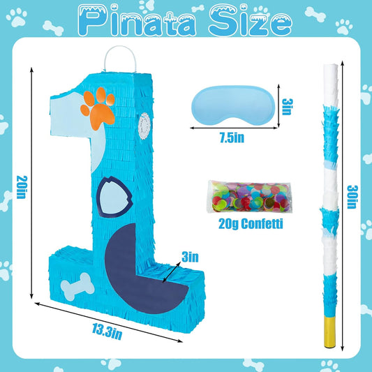 PCFING 20 Inch Dog Paw Number 1 Piñata with 30 Inch Piñata Stick Blindfold Confetti for Boy Girl Adults Birthday Party Decorations, Anniversary Celebration, Fiesta