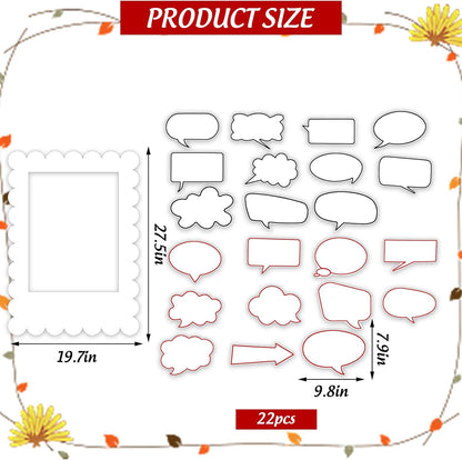JarThenaAMCS 23 Pcs Large Blank Photo Booth Props Set White Scalloped Picture Frame with Bubble DIY Selfie Props for Birthday Wedding Party Supplies