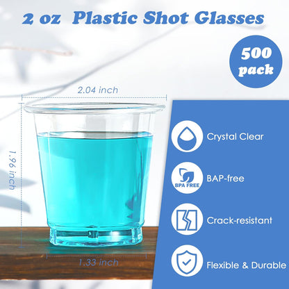 Lilymicky 500 PACK 1 oz Plastic Shot Glasses, 1 Ounce Clear Disposable Party Cups for Vodka, Whiskey, Tequila, Mini Plastic Containers for Sauce, and Sample Tasting