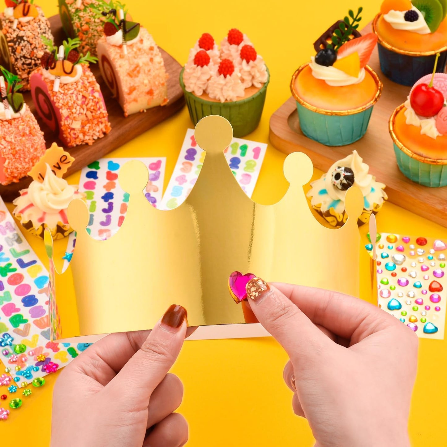 Gold Paper Crowns, Diy Birthday King Crowns Craft to Decorate, Paper Prince Princess Crown Hats for School Classroom