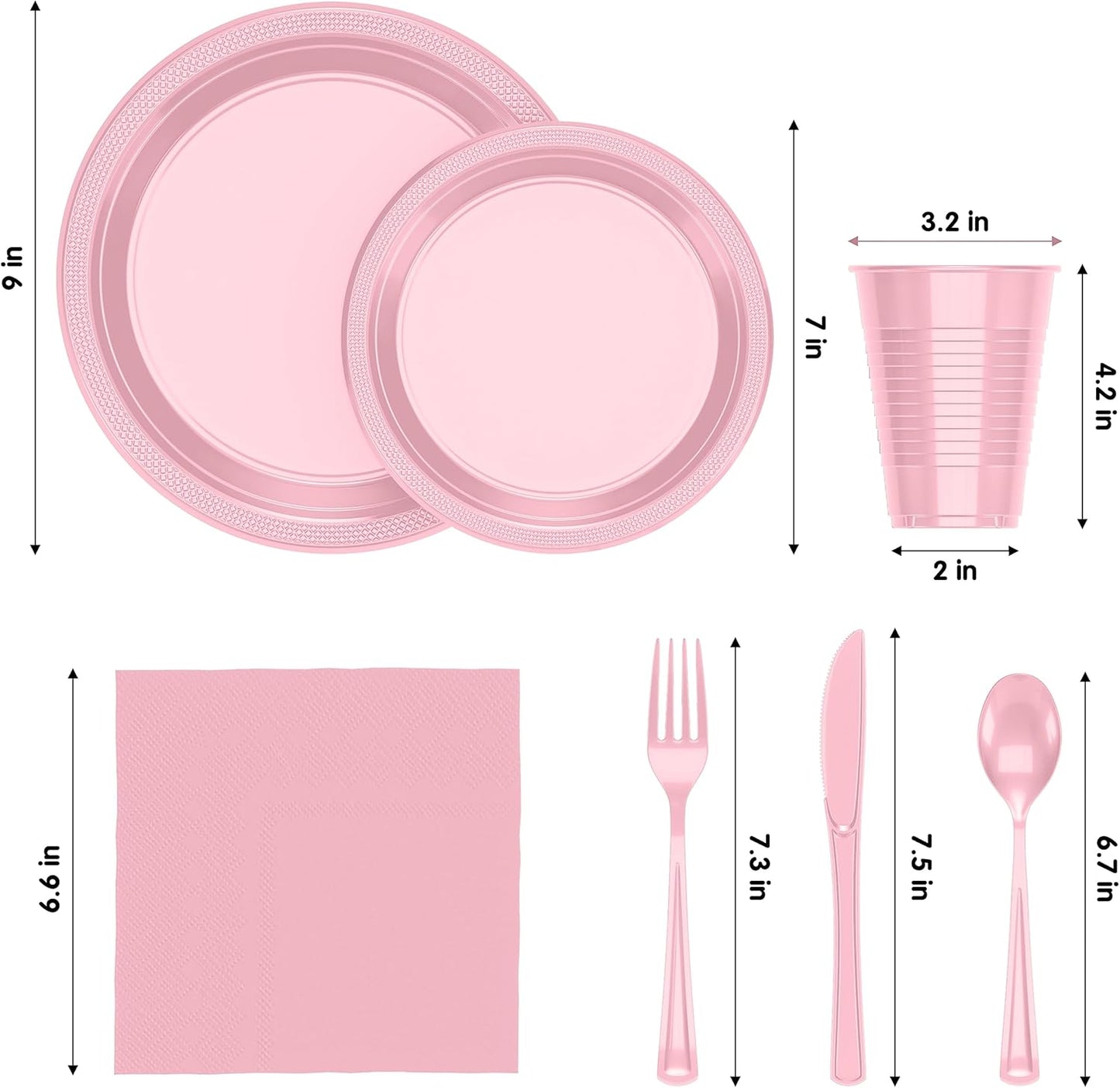 350 Pcs Black Plastic Plates For Party, Black Disposable Plates Set, 50 Of Each 9" Dinner Plate Set, 7" Dessert Plate, Cups, Napkins & Cutlery Plastic Dinnerware Set Exquisite
