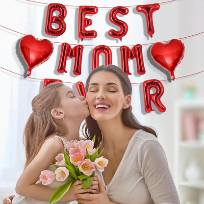 Rose Gold Best Mom Ever Balloons,16 Inch Mom Balloon Letters for Mother Birthday Mother's Day Decorations