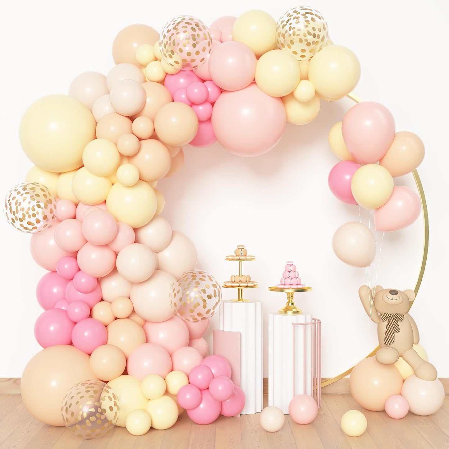 Amandir 153pcs Purple Blue Pink Balloon Garland Arch Kit, Different Sizes 18 12 10 5 inch Teal Yellow Latex Metallic Confetti Balloons for Magic Birthday Engagement Party Decoration