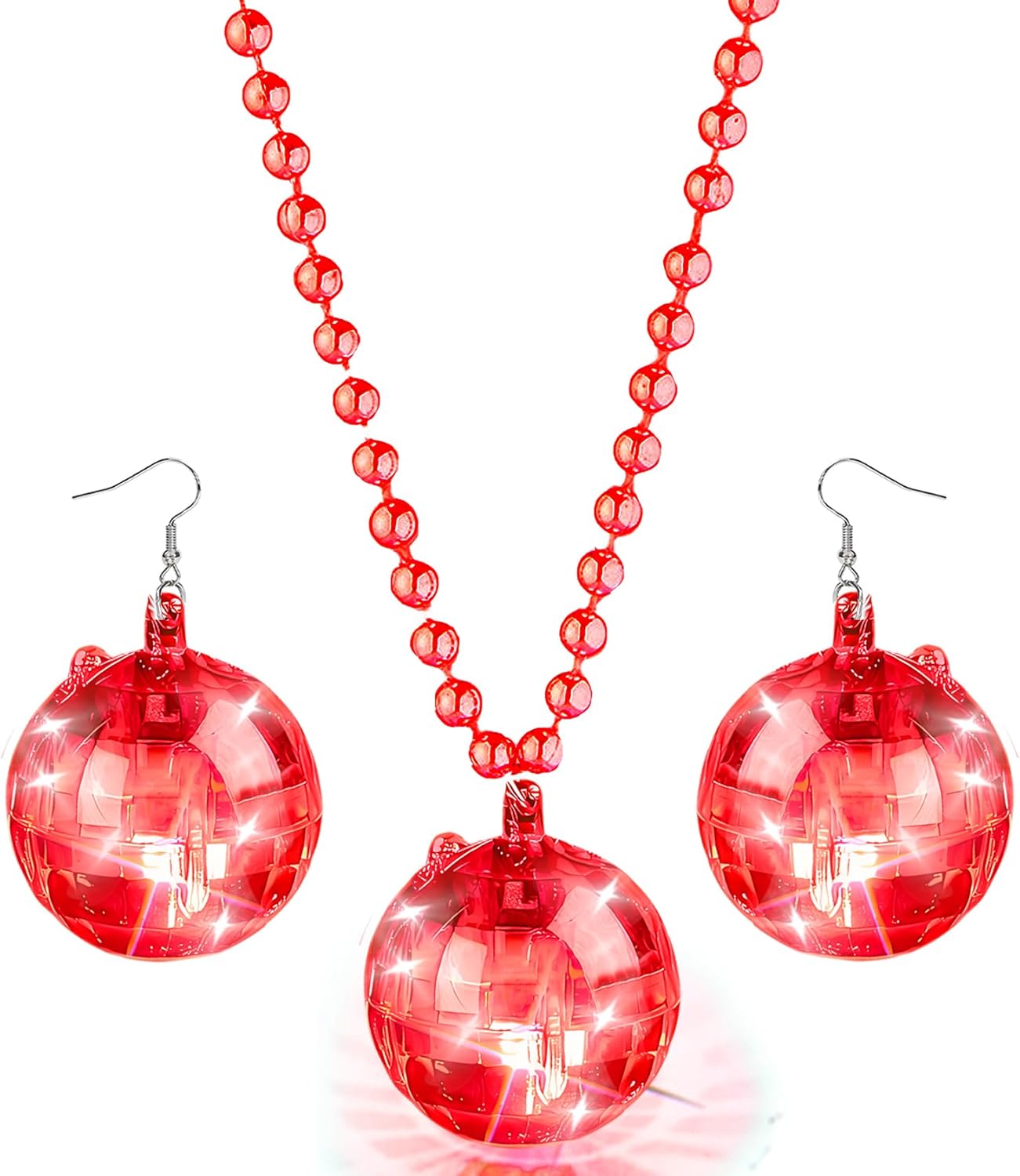 JICASTO LED Disco Ball Earrings and Necklaces, 2 Pcs 70s 80s Light up Disco Ball Set for Disco Party Favors Dance Accessories Women Halloween Costume