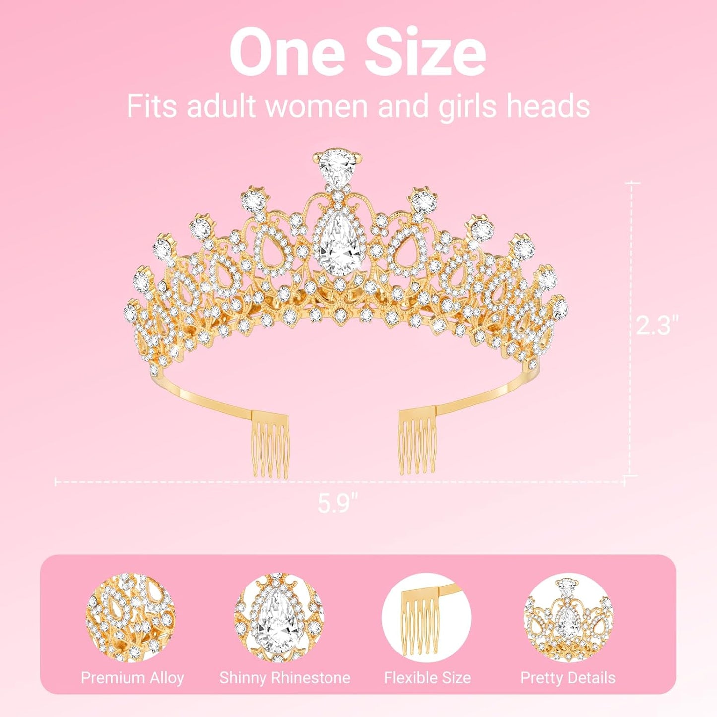 Tiara Crown for Women, Headband Hair Accessories for Birthday Wedding Party Costume Pink