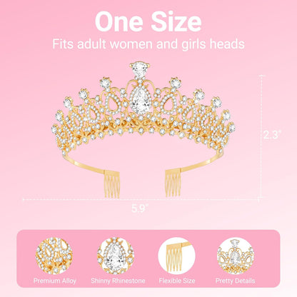 Tiara Crown for Women, Headband Hair Accessories for Birthday Wedding Party Costume Pink