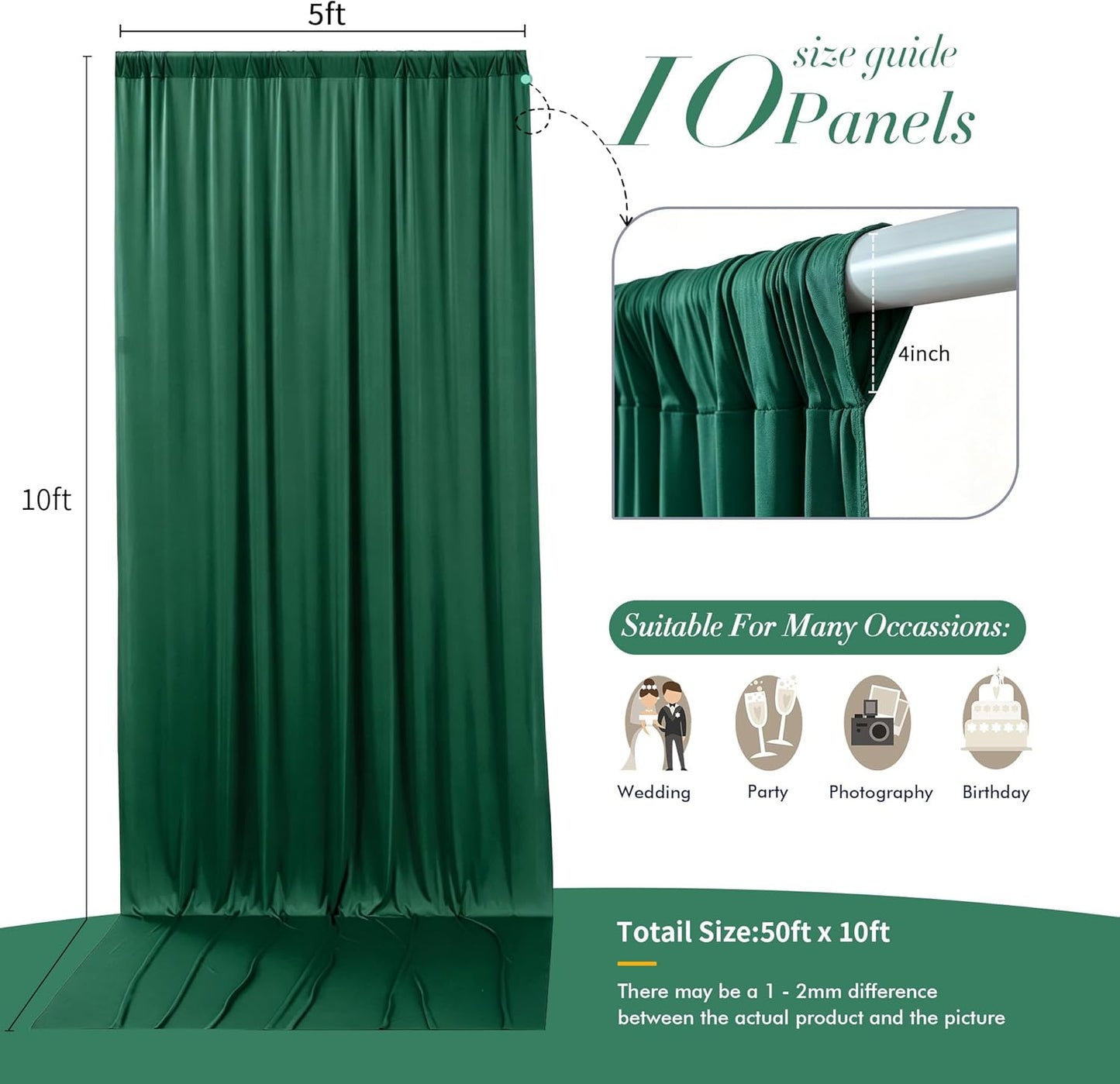 10 ft x 10 ft Wrinkle Free White Backdrop Curtains for Wedding Parties, Polyester Photography Backdrop Drapes for Birthday Parties Stage Backdrop Stand, 2 Panels 5x10FT Background Curtains