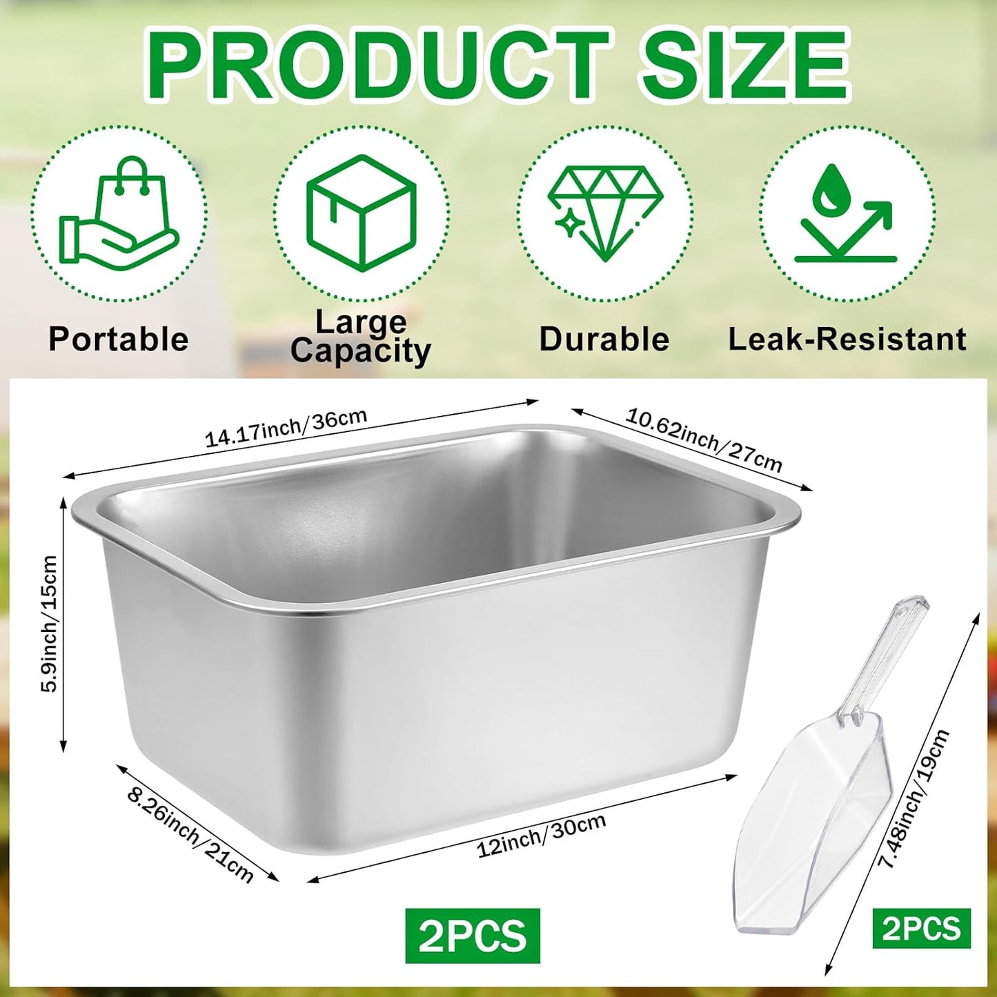 Large Strainless Steel Beverage Tub, Ice Buckets for Parties, Beer Ice Bucket Drink Cooler, Metal Wine Beer Champagne Bucket Drink Chiller, Rectangular Ice Storage Tub Ice Cube Bin for Freezer (2 Pcs)