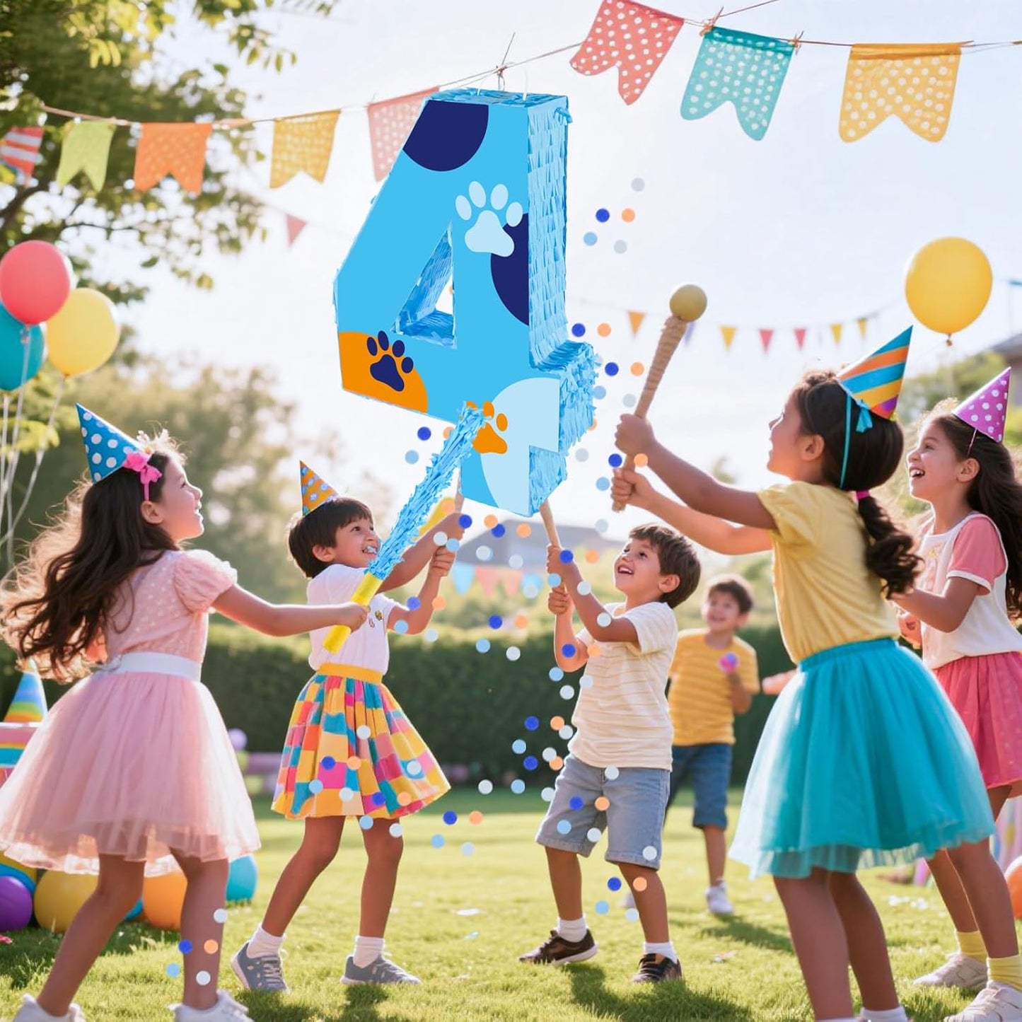 16 Inch Number 2 Dog Paw Pinata with 16 Inch Piñata Stick Blindfold Confetti for Boy Girl Kids 2nd Birthday Party Decorations (2nd)