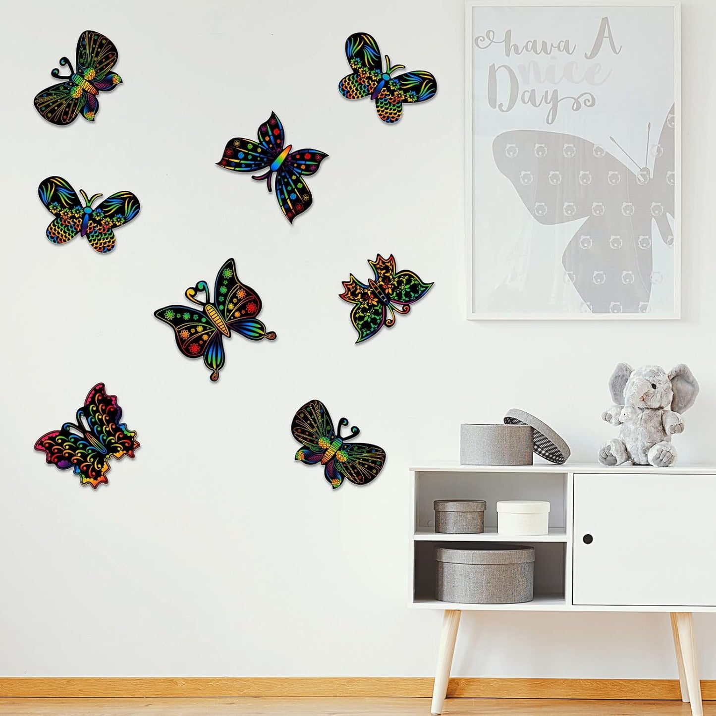 Landhoow 24 Pcs Butterfly Scratch Cards Spring Paper Scratch Butterfly Craft Art Kits with Bamboo Stylus Spring Party Favors for DIY Crafts Home Ornaments in 6 Styles